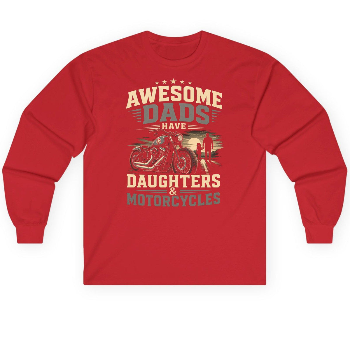 Awesome Dads Have Daughters & Motorcycles biker dad Long Sleeve Tee Red product mockup