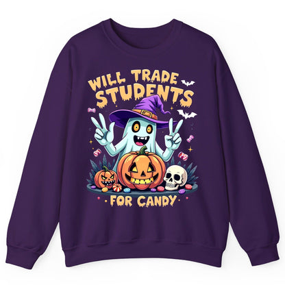 Will Trade Students for Candy teacher humor Sweatshirt Purple product mockup