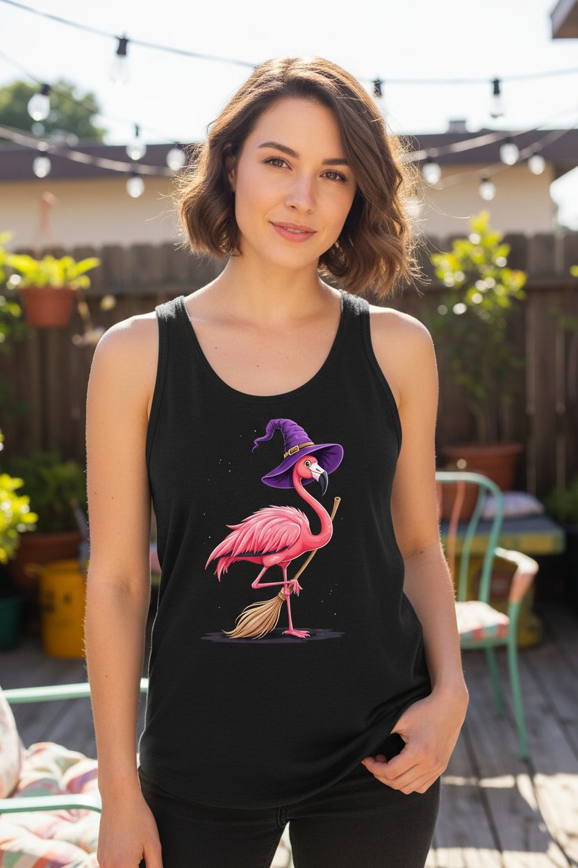 Witch Flamingo flamingo Tank Top Black lifestyle mockup