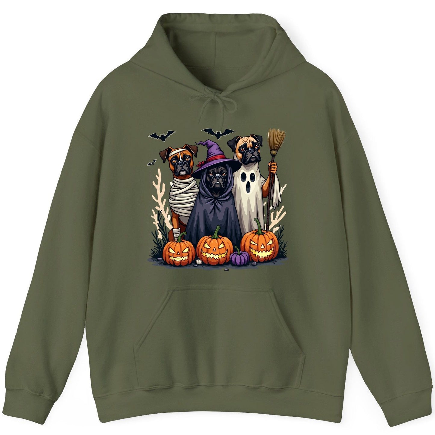 Halloween Dogs in Costume Halloween dogs Hoodie Military Green product mockup