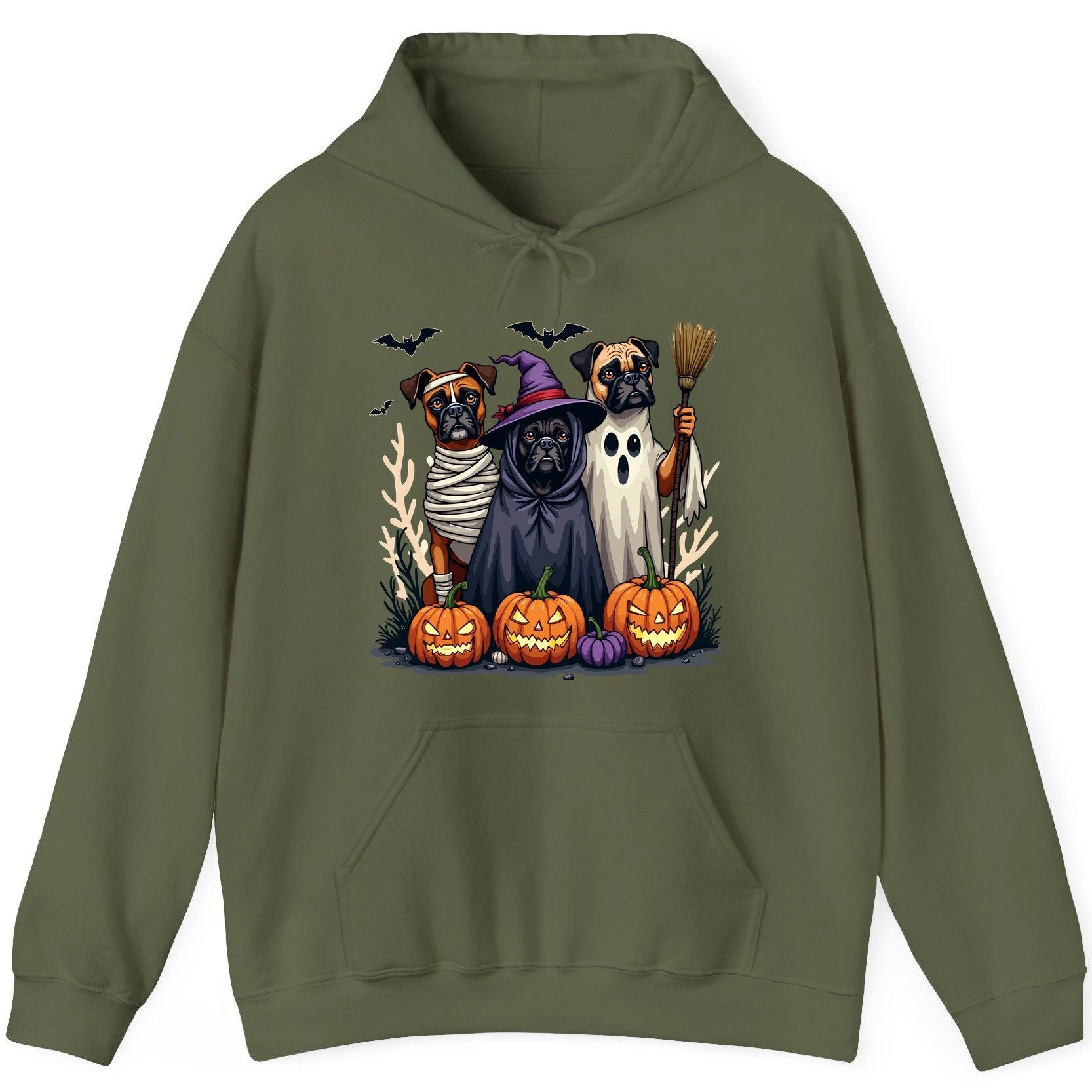 Halloween Dogs in Costume Halloween dogs Hoodie Military Green product mockup