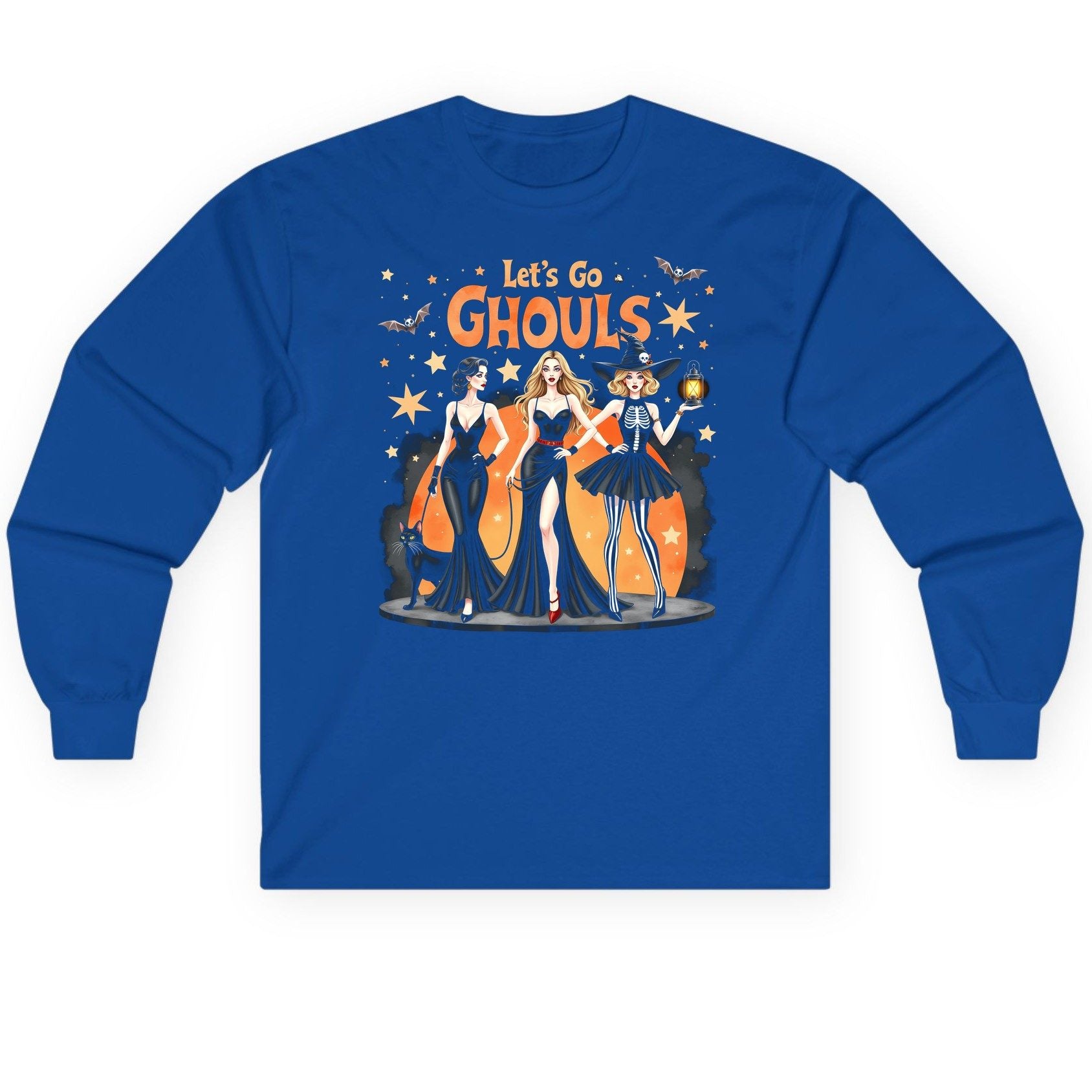 Let's Go Ghouls Halloween women Long Sleeve Tee Royal product mockup