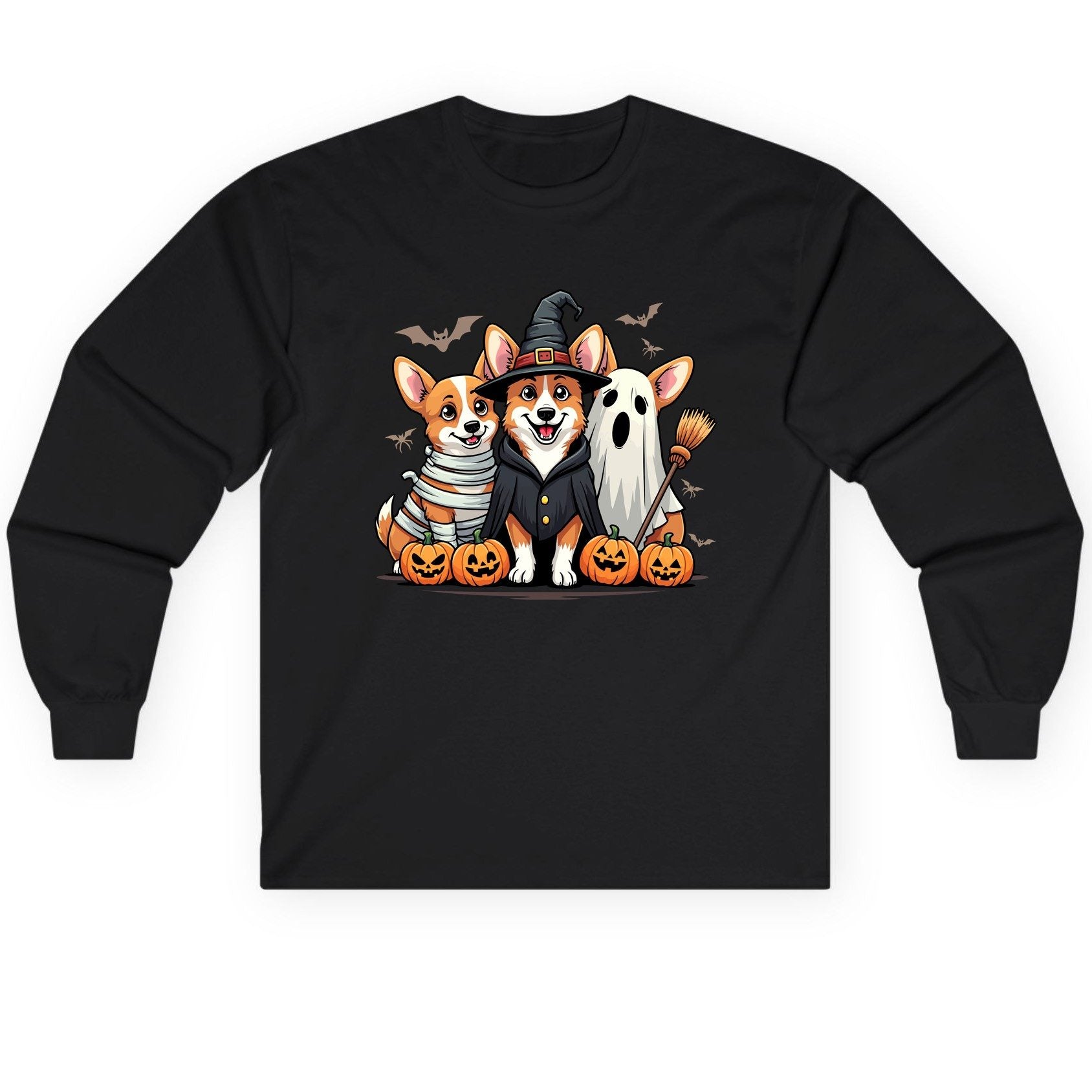 Halloween Corgi Trio Halloween corgis Long Sleeve Tee Black product mockup