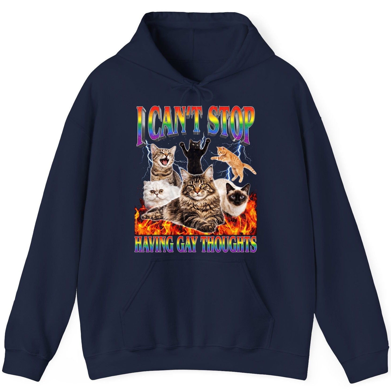 I Can't Stop Having Gay Thoughts cats Hoodie Navy product mockup
