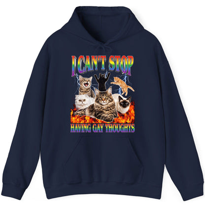 I Can't Stop Having Gay Thoughts cats Hoodie Navy product mockup