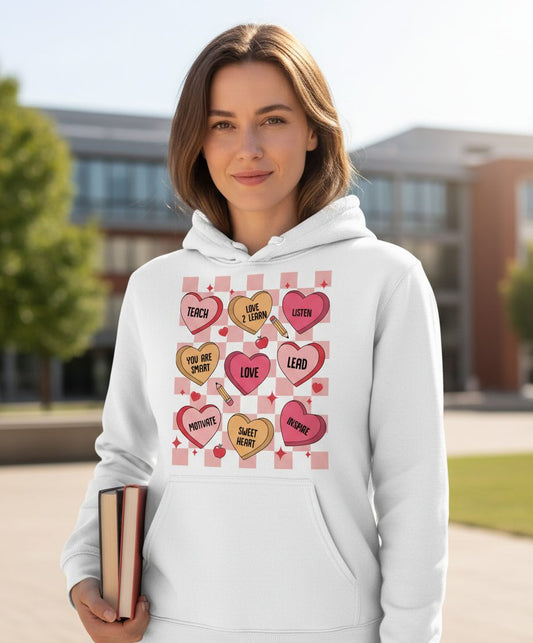 Inspirational Teacher Conversation Hearts teacher appreciation Hoodie White lifestyle mockup