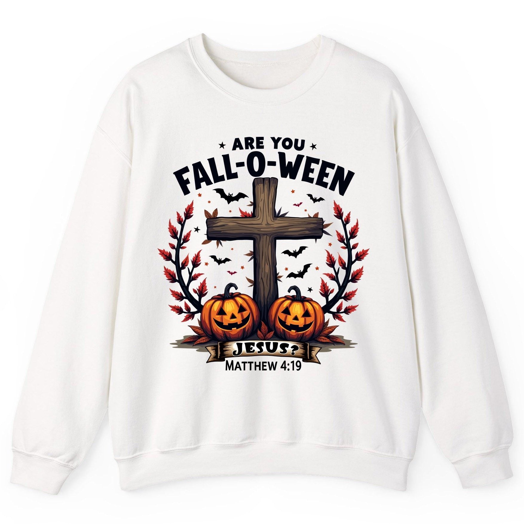 Are You Fall-O-Ween Jesus? christian Halloween Sweatshirt White product mockup