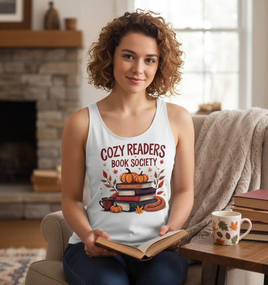 Cozy Readers Book Society reading Tank Top White lifestyle mockup
