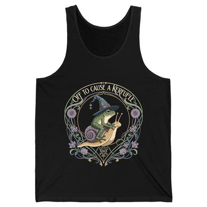 Off to Cause a Kerfuffle frog riding a snail Tank Top Black product mockup