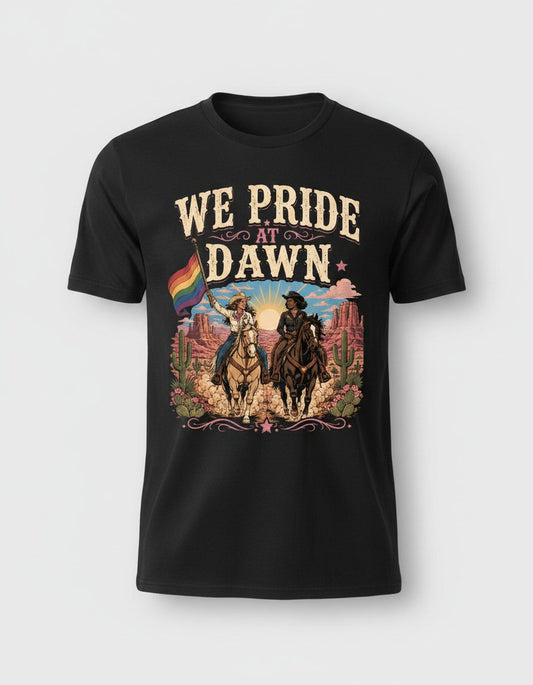 We Pride at Dawn Retro Lgbtq T-Shirt - product mockup - Black