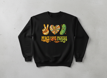 Peace Love Pickles Retro 70s Hippie Design Sweatshirt - Black