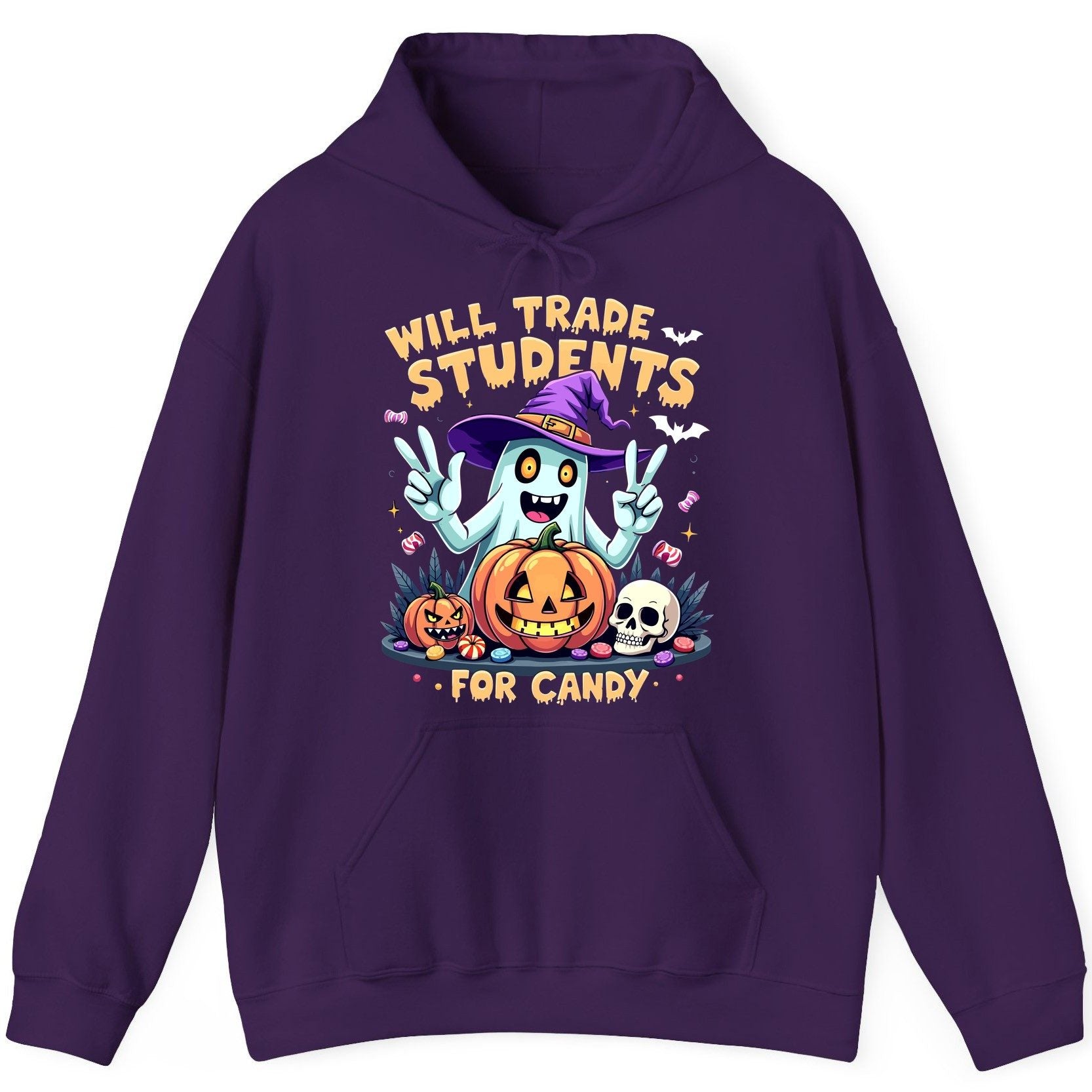 Will Trade Students for Candy teacher humor Hoodie Purple product mockup