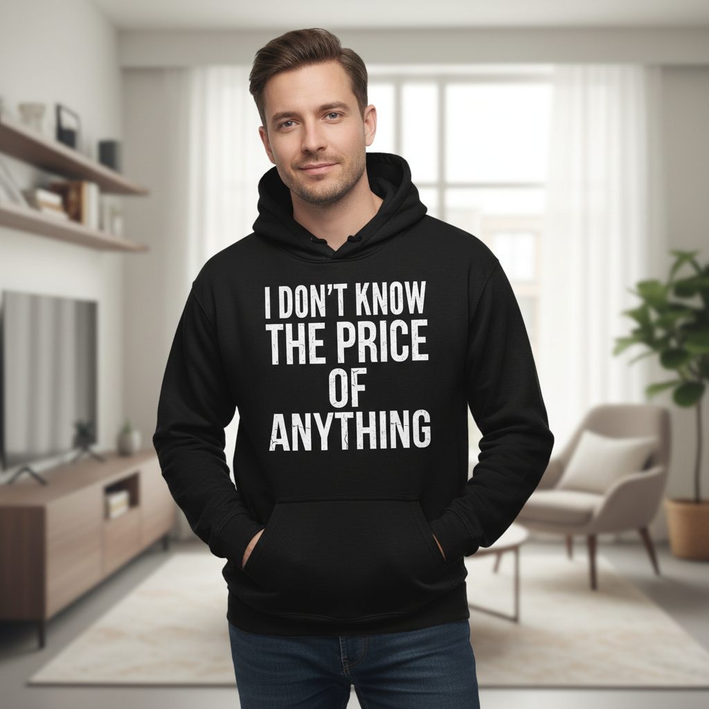 I DON'T KNOW THE PRICE OF Anything Funny Sarcastic Humor Hoodie - lifestyle model mockup - Black