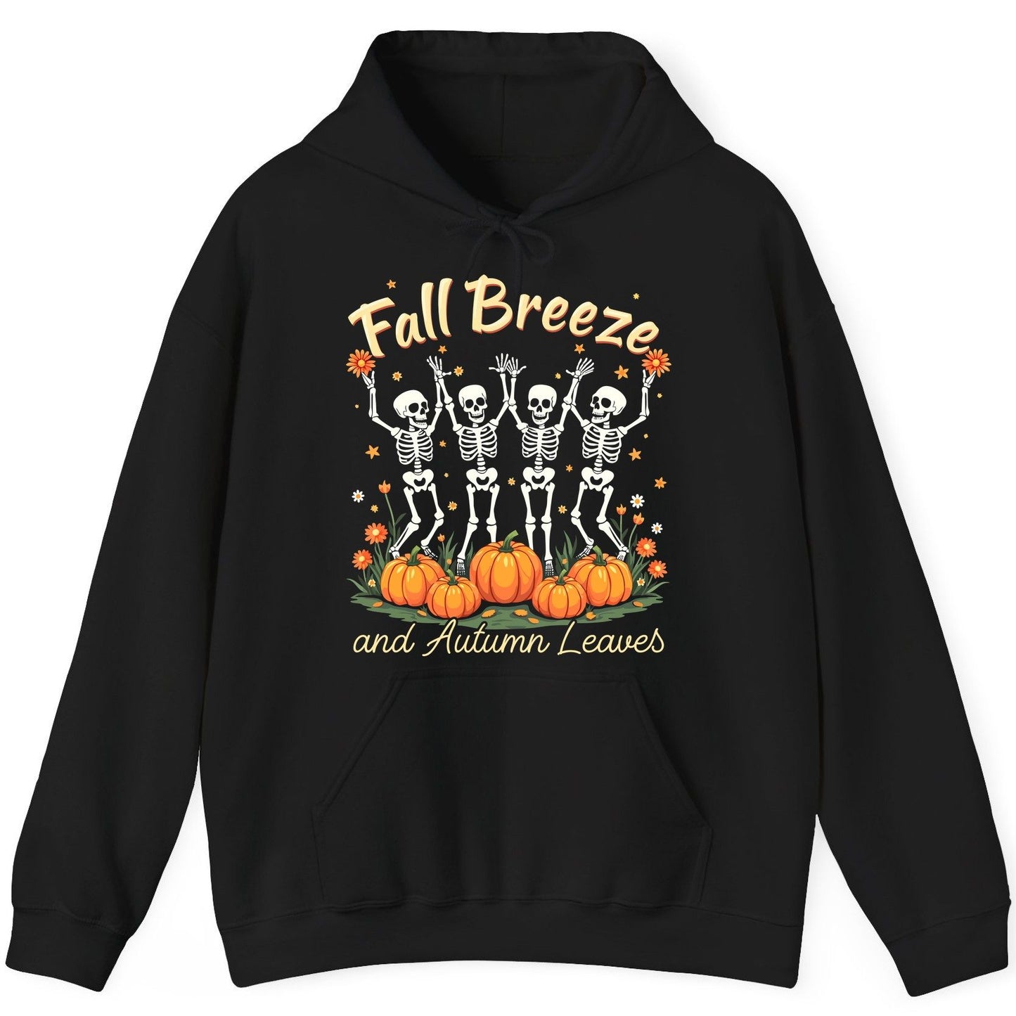 Fall Breeze and Autumn Leaves dancing skeletons Hoodie Black product mockup