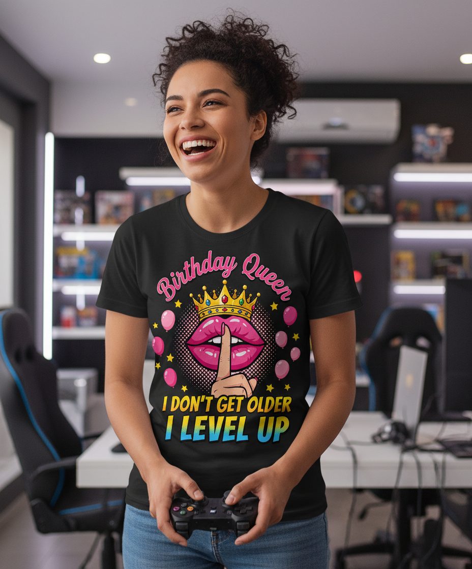 Birthday Queen I Don't Get Older I Level Up gamer birthday T-Shirt Black lifestyle mockup