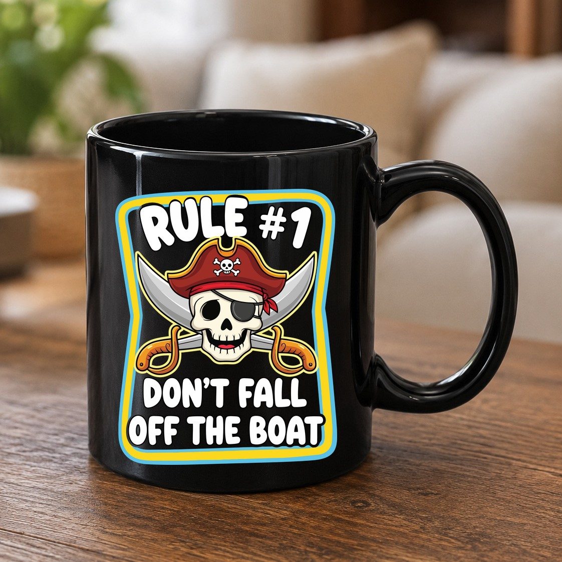 Rule 1 Don't Fall Off the Boat pirate Black Mug Black product mockup