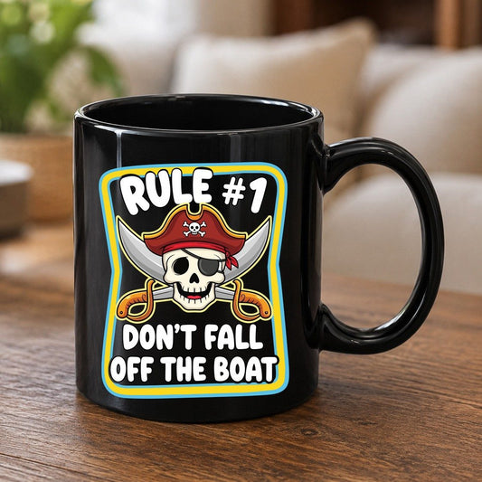 Rule 1 Don't Fall Off the Boat pirate Black Mug Black product mockup