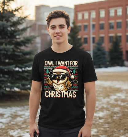 Owl I Want for Christmas Christmas owl Youth T-Shirt Black lifestyle mockup