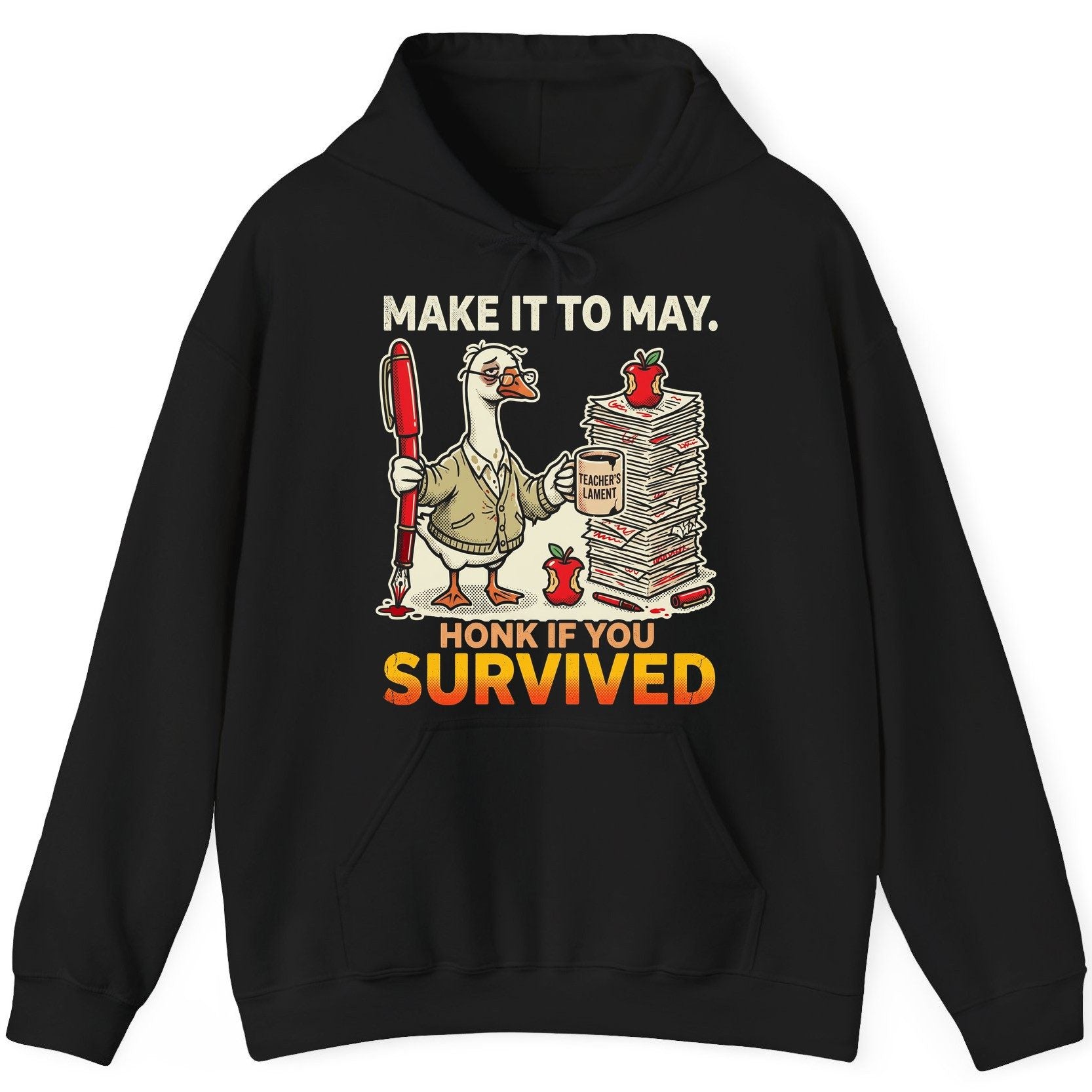 Make It to May Honk If You Survived Funny Teacher Humor Hoodie - product mockup - Black