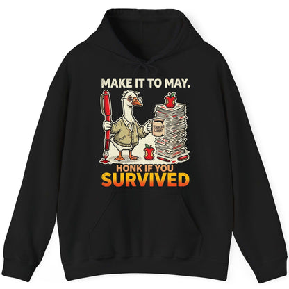 Make It to May Honk If You Survived Funny Teacher Humor Hoodie - product mockup - Black