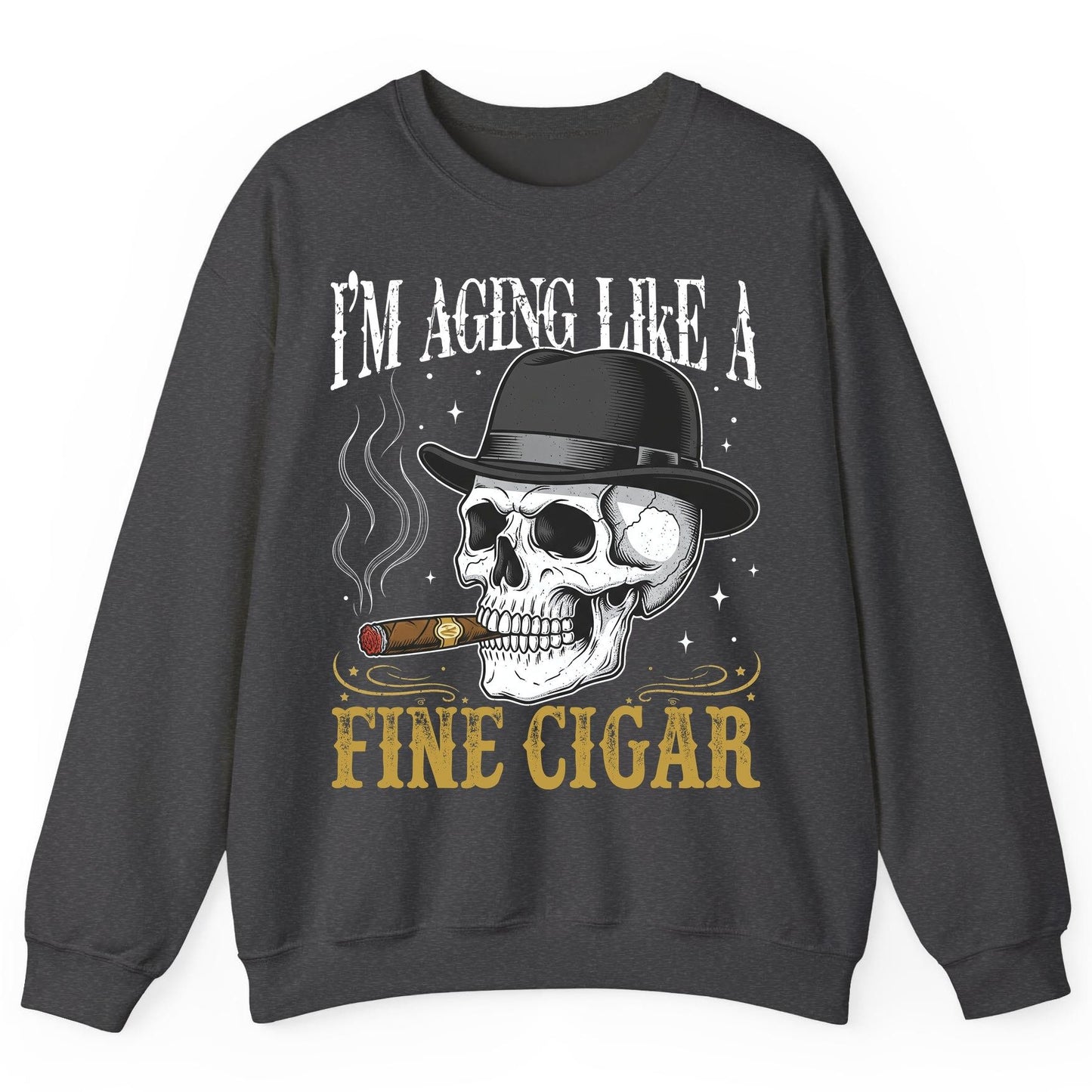 I'm Aging Like a Fine Cigar smoking skull Sweatshirt Dark Heather product mockup
