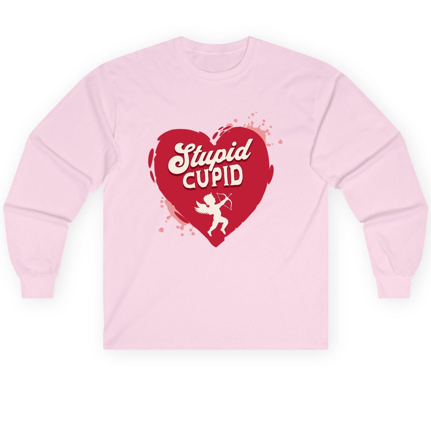 Stupid Cupid anti-Valentine's Day Long Sleeve Tee Light Pink product mockup