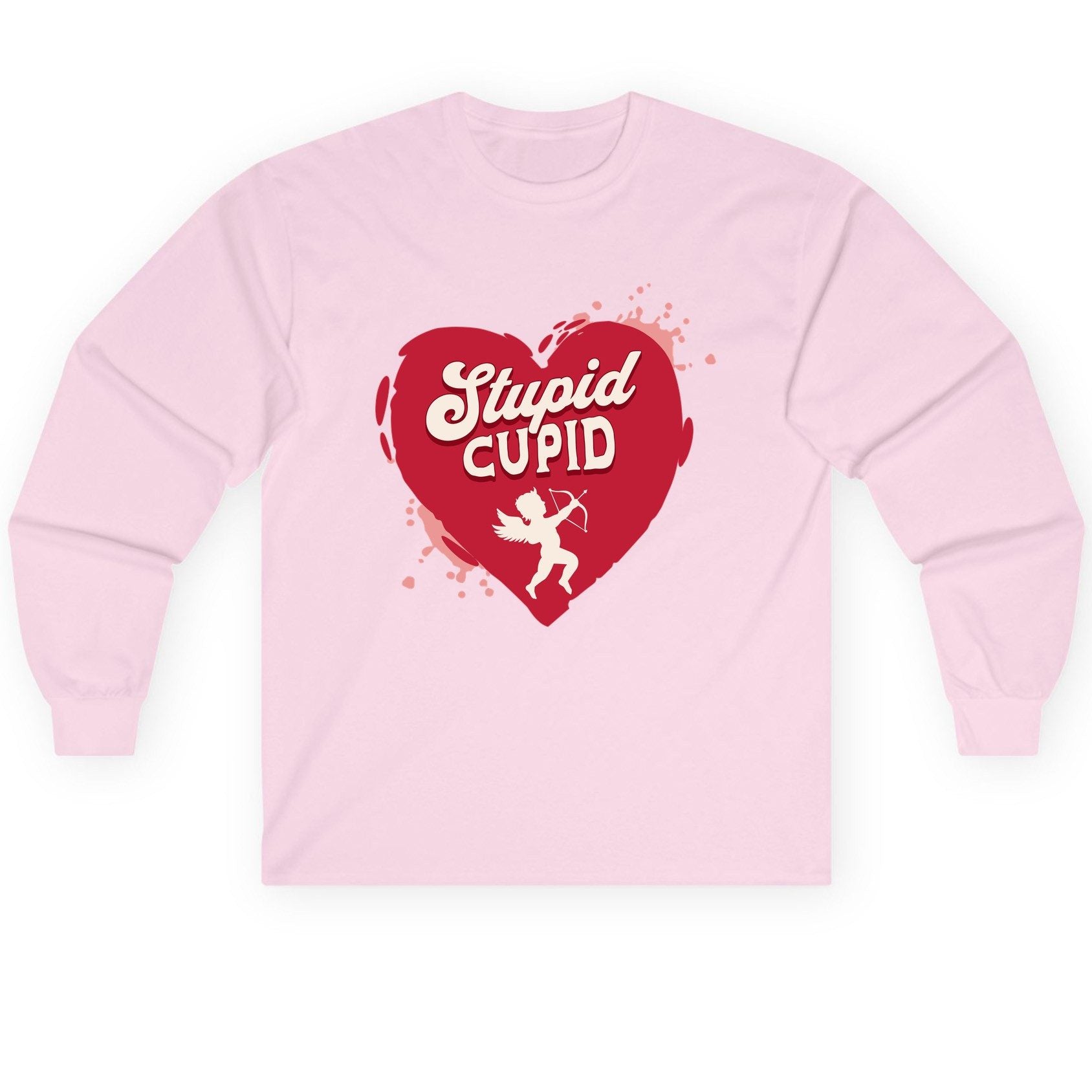 Stupid Cupid anti-Valentine's Day Long Sleeve Tee Light Pink product mockup
