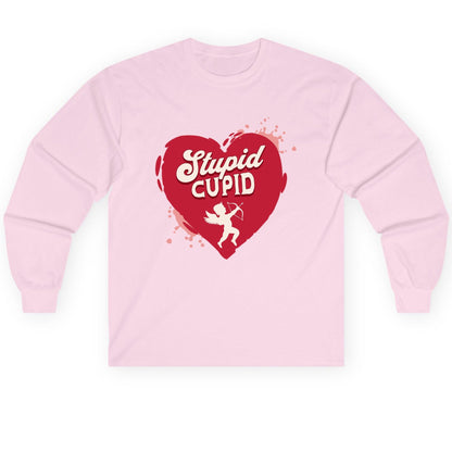 Stupid Cupid anti-Valentine's Day Long Sleeve Tee Light Pink product mockup