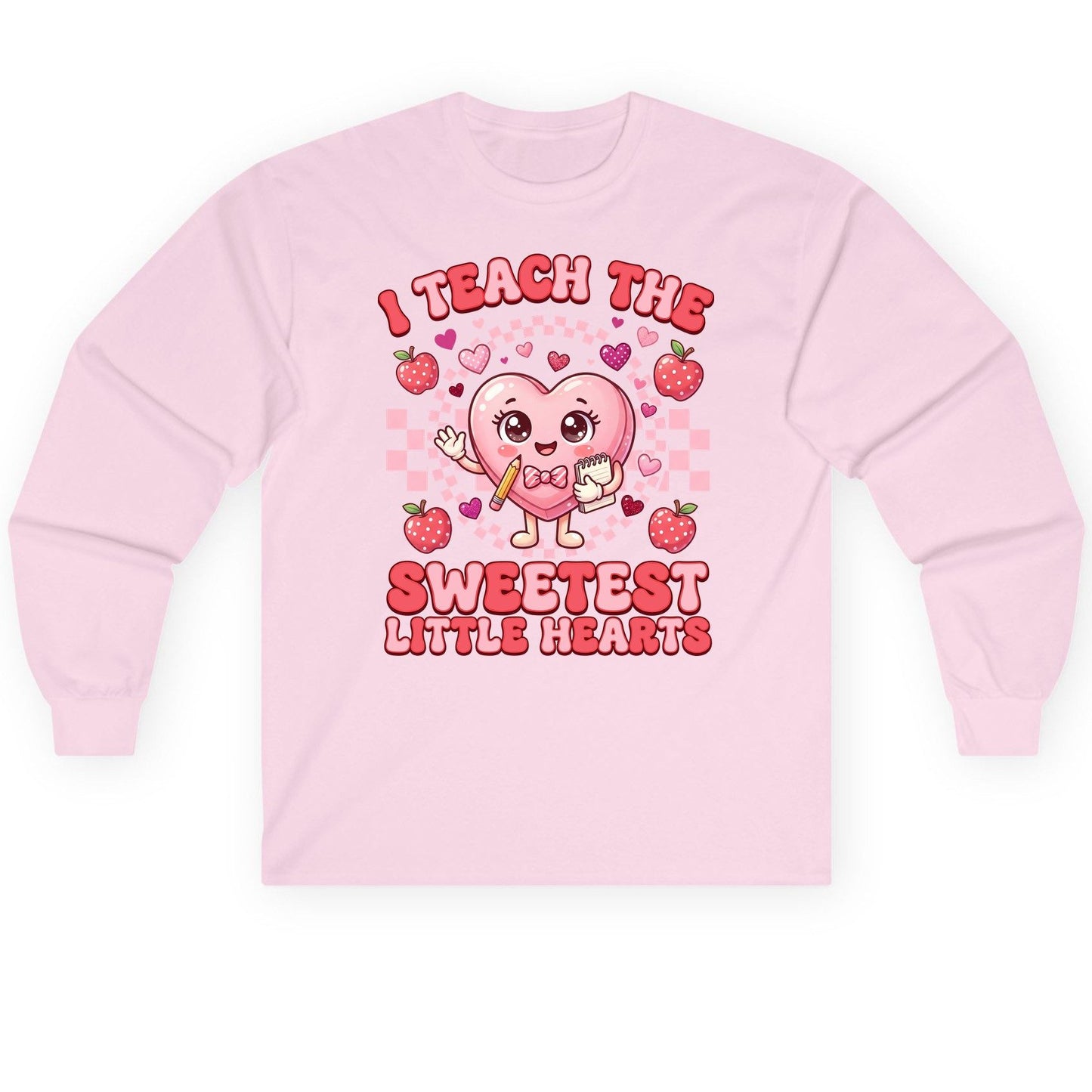 I Teach the Sweetest Little Hearts teaching Long Sleeve Tee Light Pink product mockup