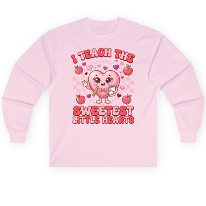 I Teach the Sweetest Little Hearts teaching Long Sleeve Tee Light Pink product mockup