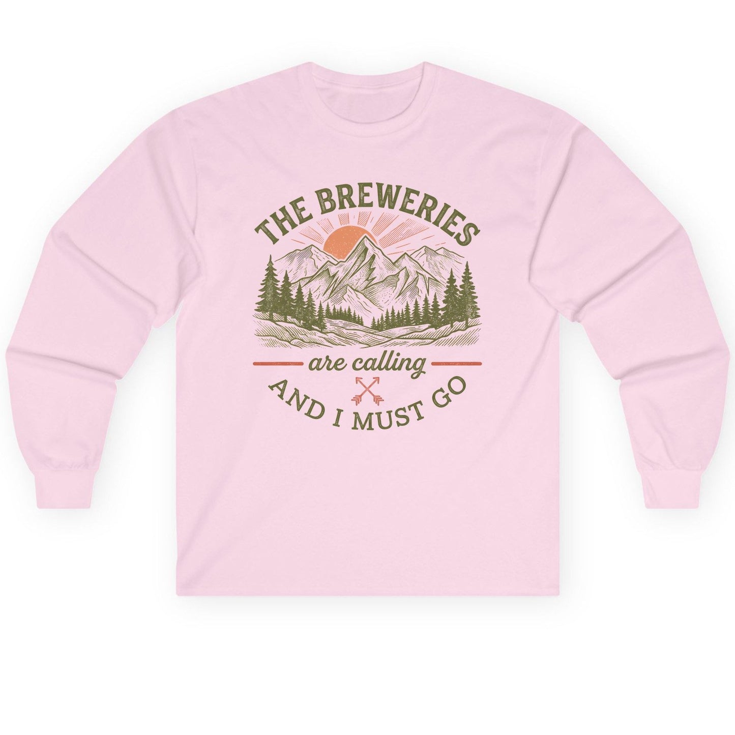 THE Breweries Are Calling AND I MUST GO Long Sleeve Tee - product mockup - Light Pink