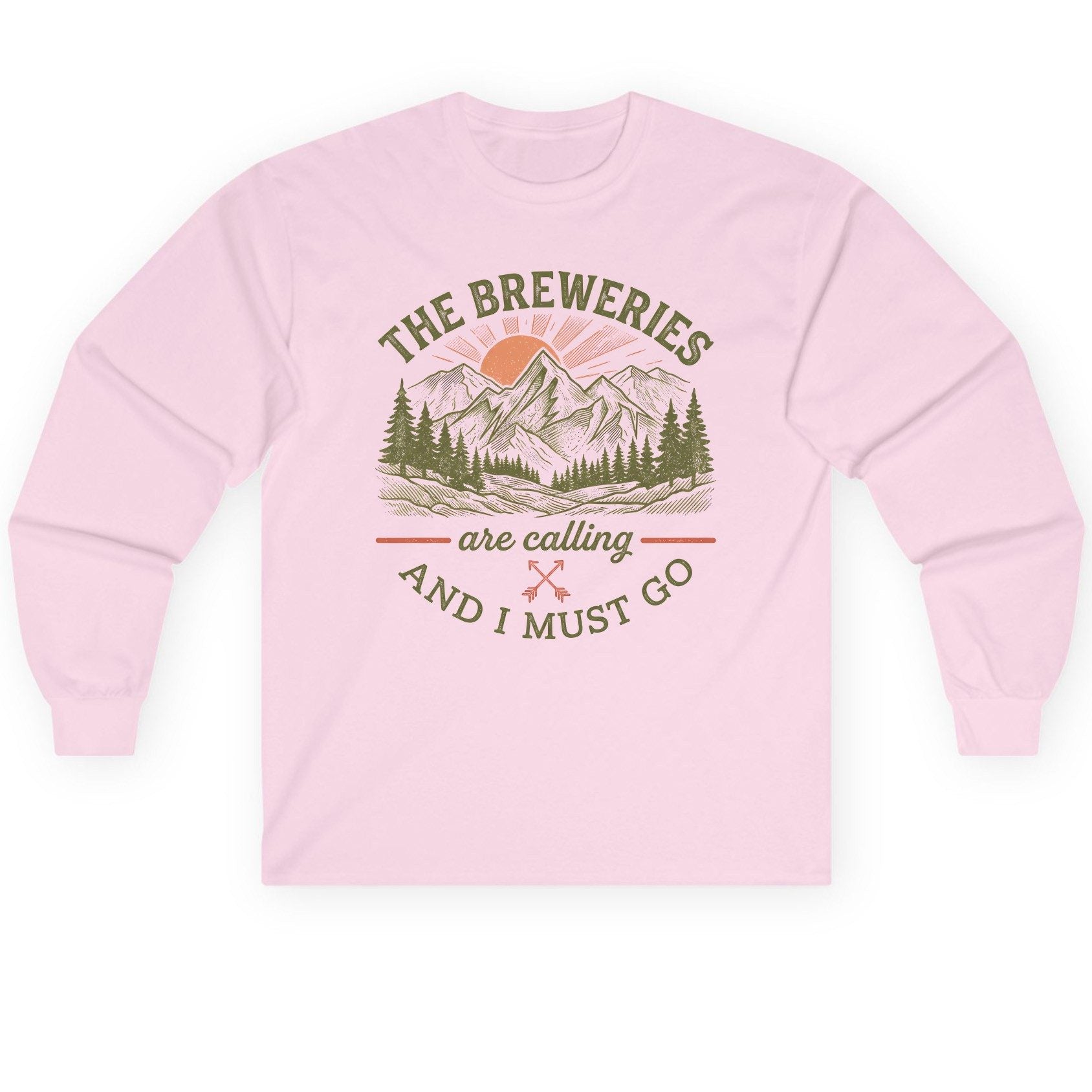 THE Breweries Are Calling AND I MUST GO Long Sleeve Tee - product mockup - Light Pink