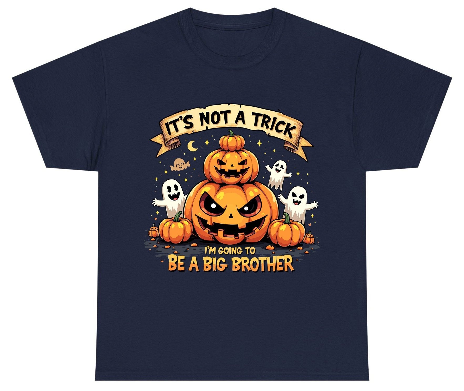 It's Not a Trick I'm Going to Be a Big Brother Halloween pregnancy announcement Youth T-Shirt Navy product mockup