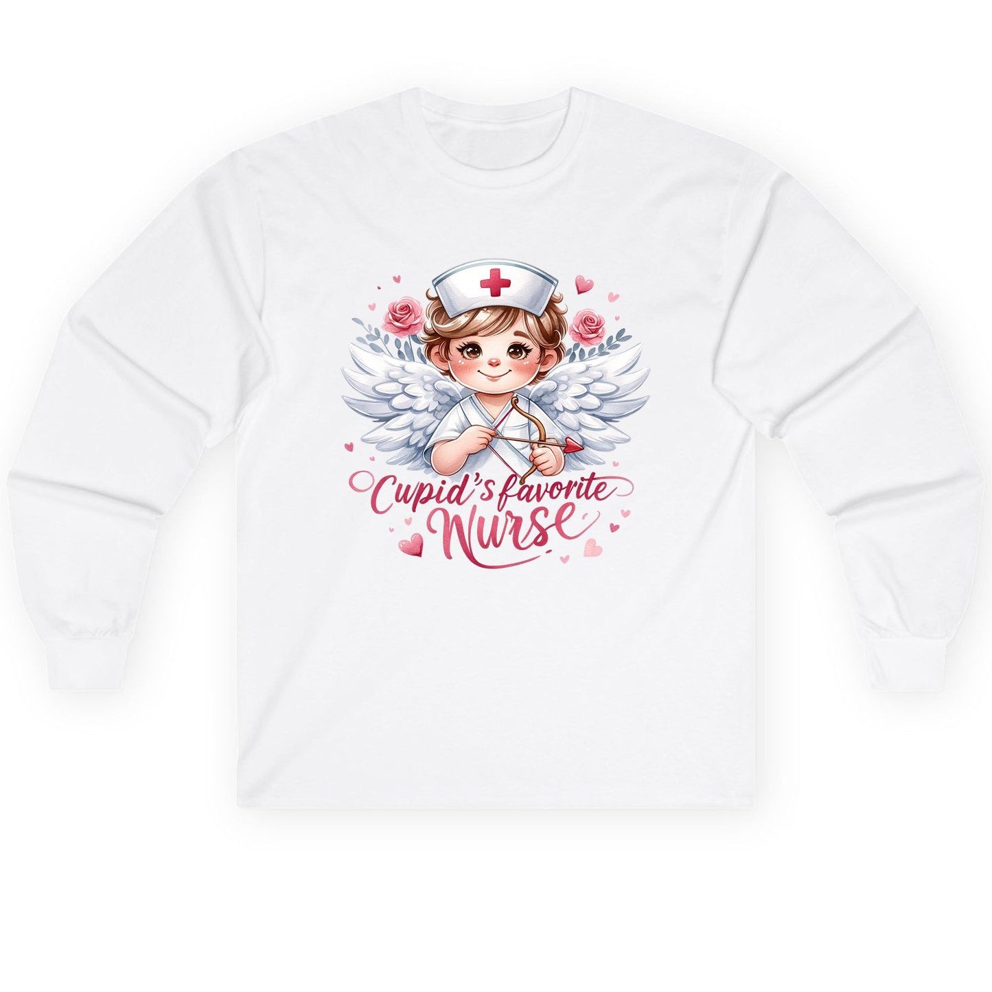 Cupid's Favorite Nurse cupid nurse Long Sleeve Tee White product mockup