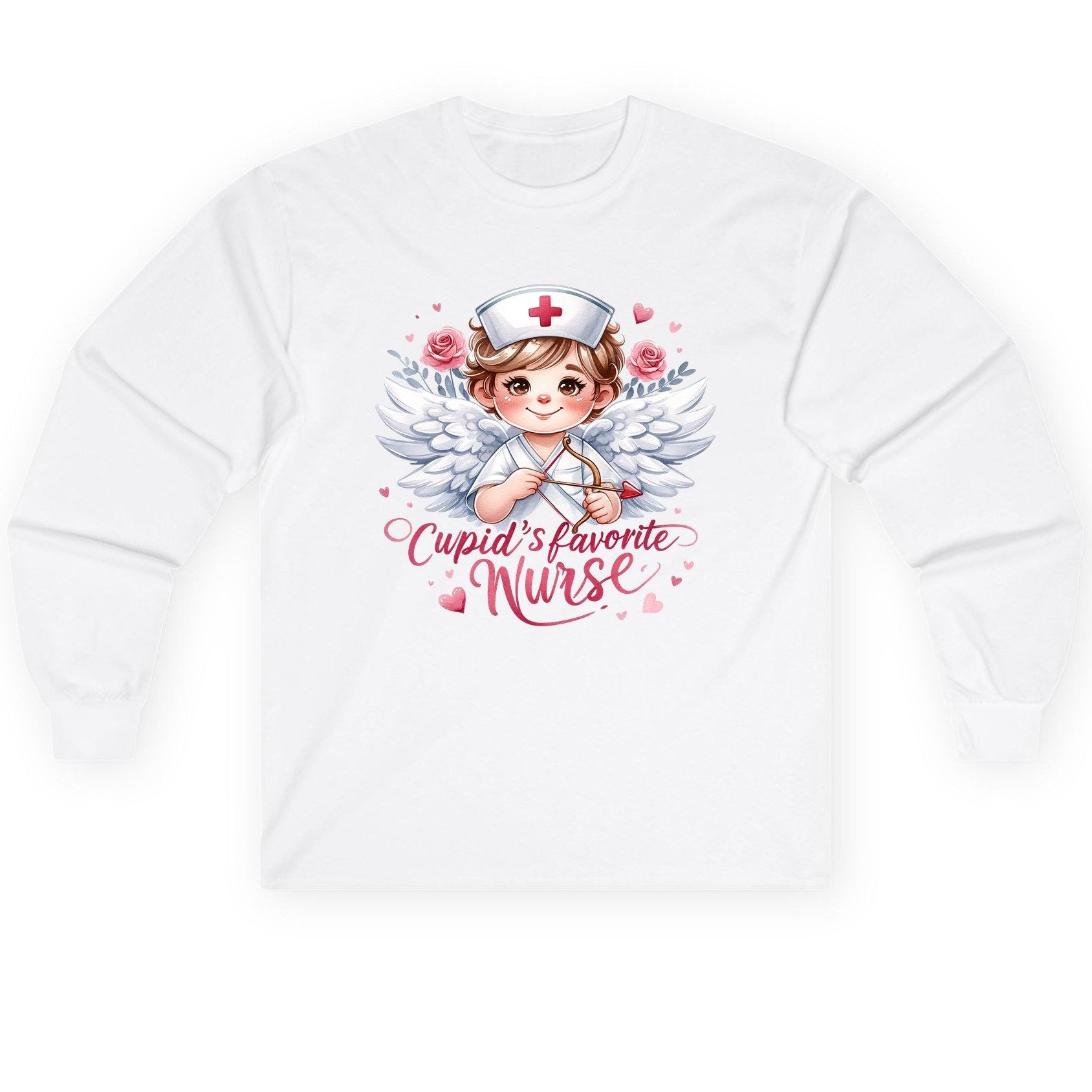 Cupid's Favorite Nurse cupid nurse Long Sleeve Tee White product mockup