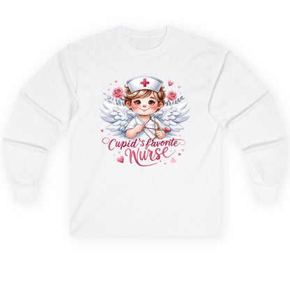 Cupid's Favorite Nurse cupid nurse Long Sleeve Tee White product mockup