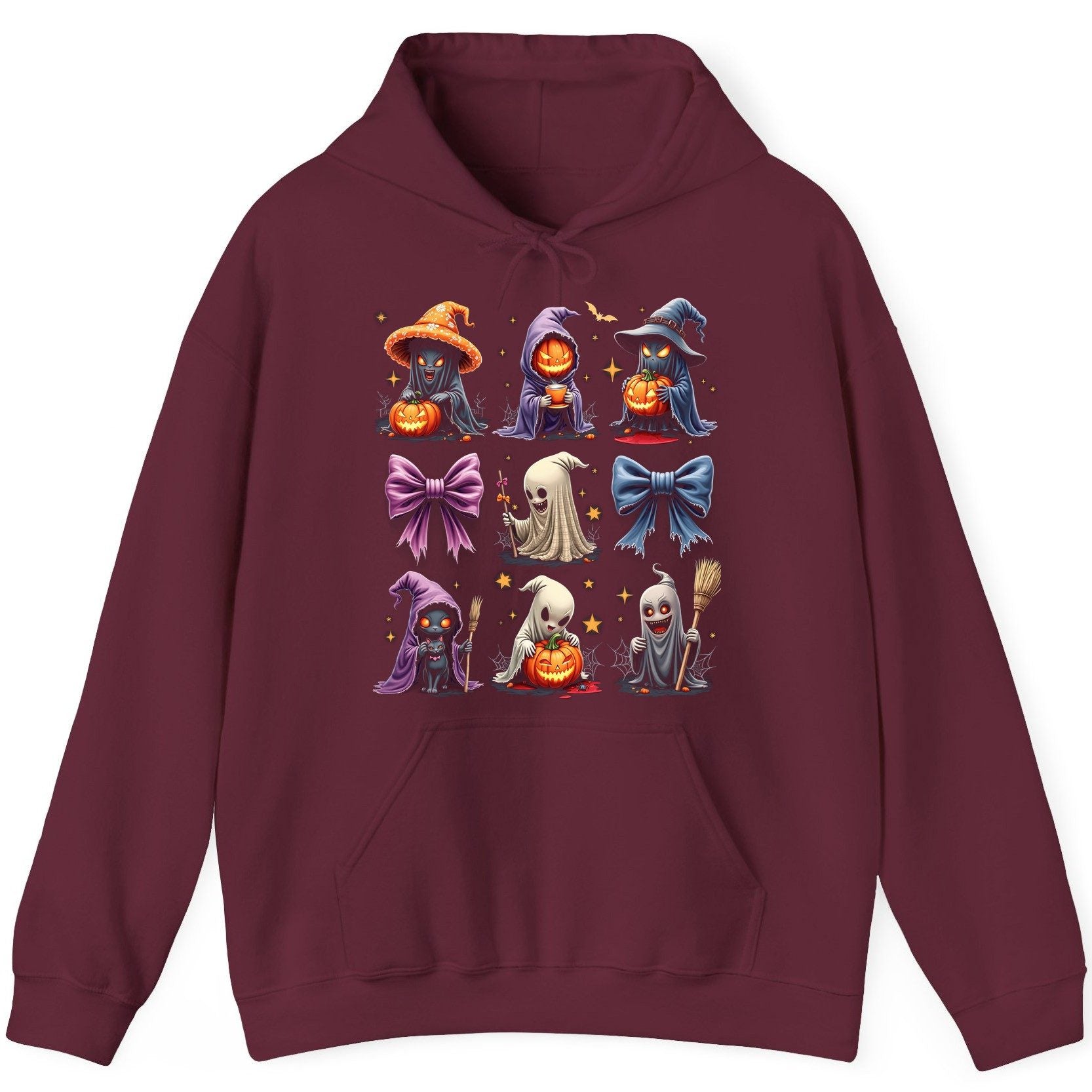 Spooky Cute Halloween Characters Halloween characters Hoodie Maroon product mockup