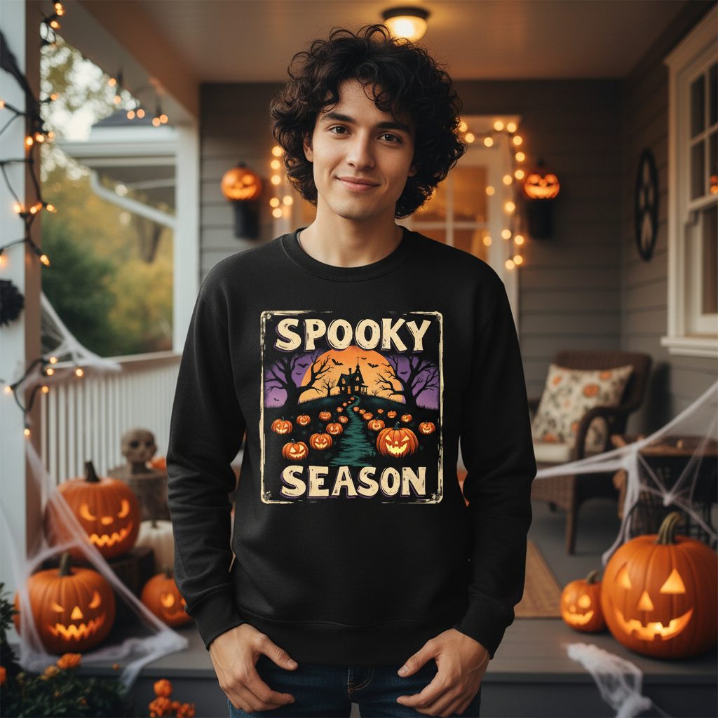 Spooky Season Halloween Sweatshirt Black lifestyle mockup
