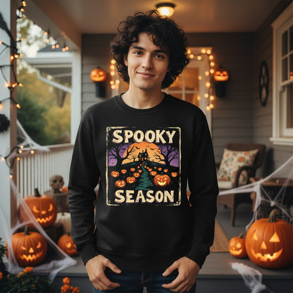 Spooky Season Halloween Sweatshirt Black lifestyle mockup