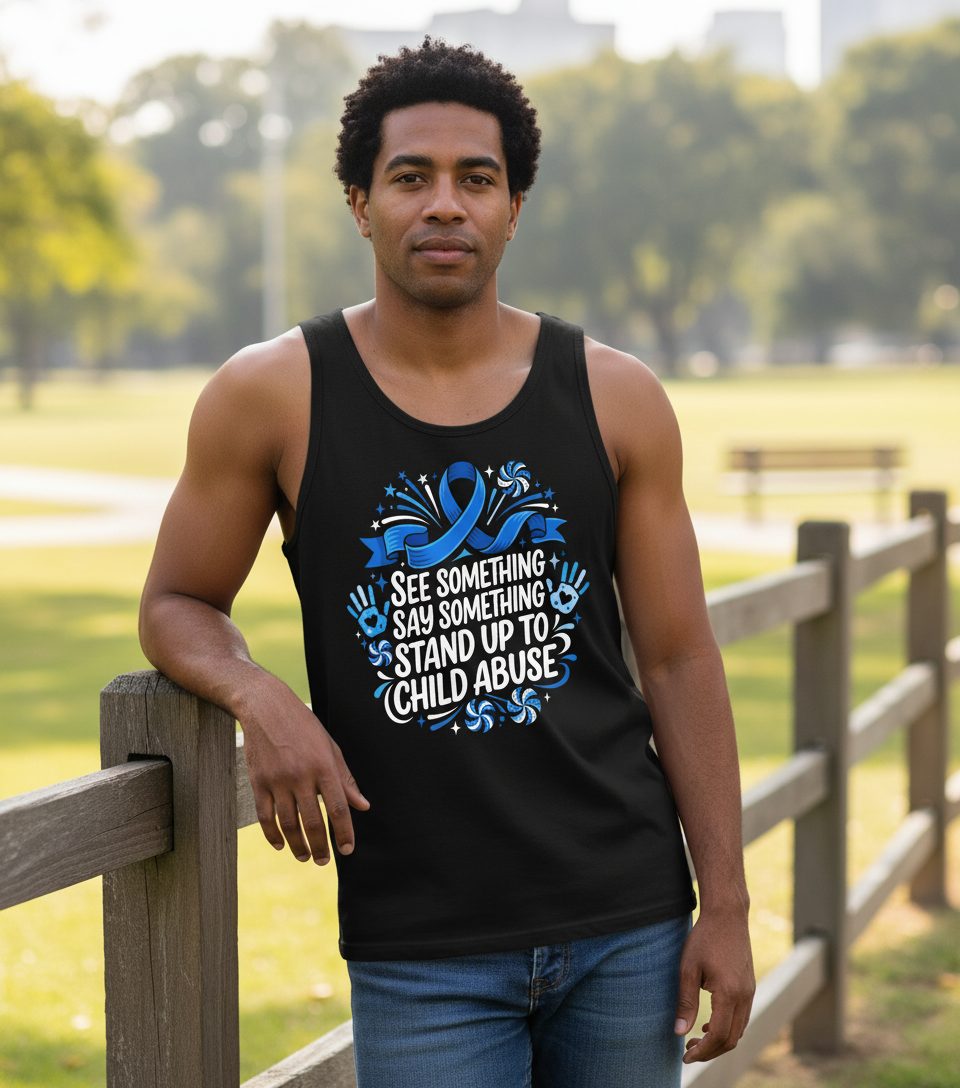 See Something Say Something Stand Up to Child Abuse Tank Top - lifestyle model mockup - Black
