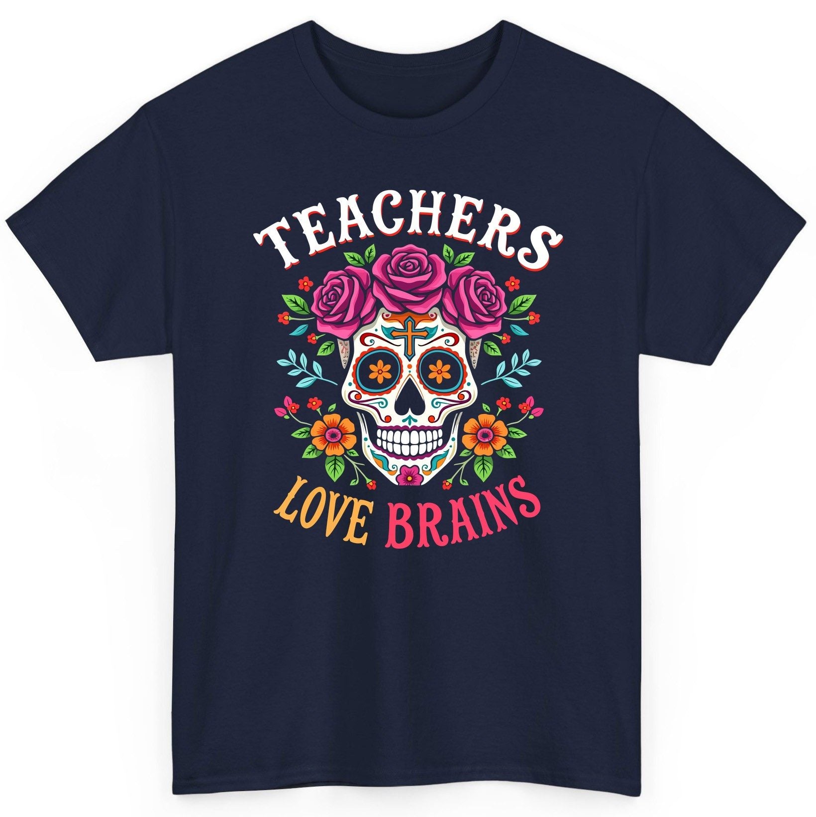 Teachers Love Brains teacher T-Shirt Navy product mockup