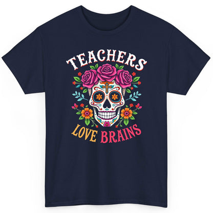 Teachers Love Brains teacher T-Shirt Navy product mockup