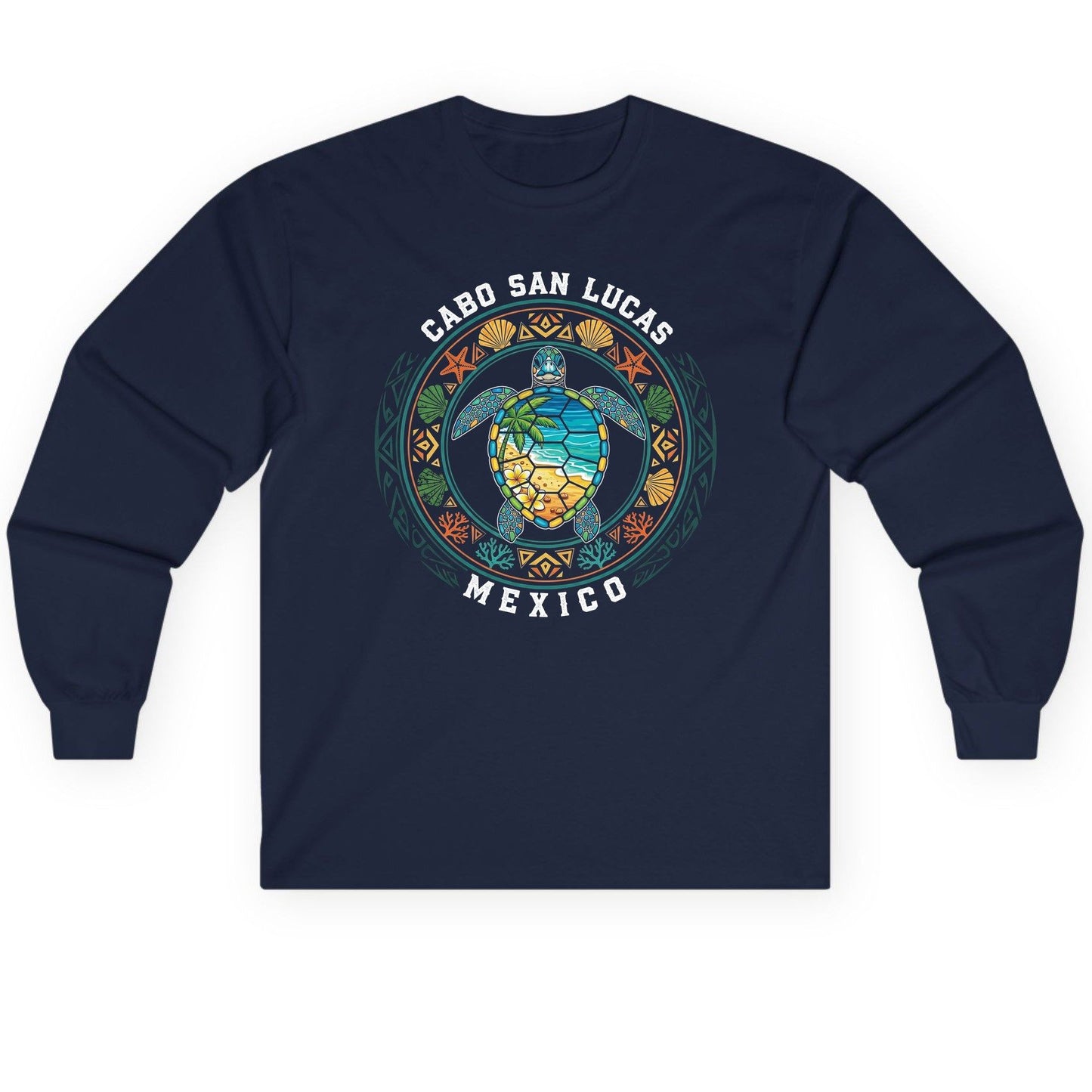 Cabo San Lucas Mexico sea turtle Long Sleeve Tee Navy product mockup