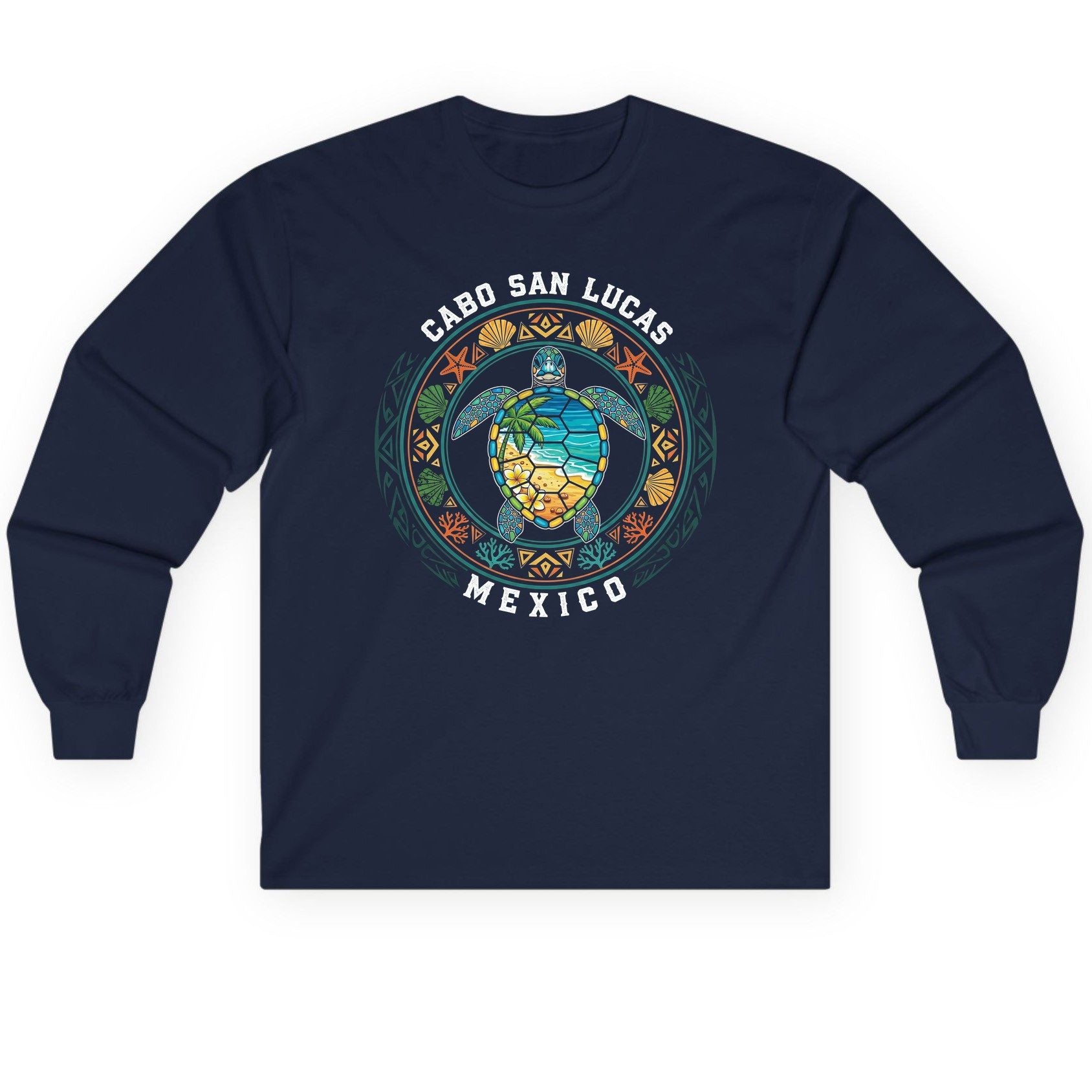 Cabo San Lucas Mexico sea turtle Long Sleeve Tee Navy product mockup