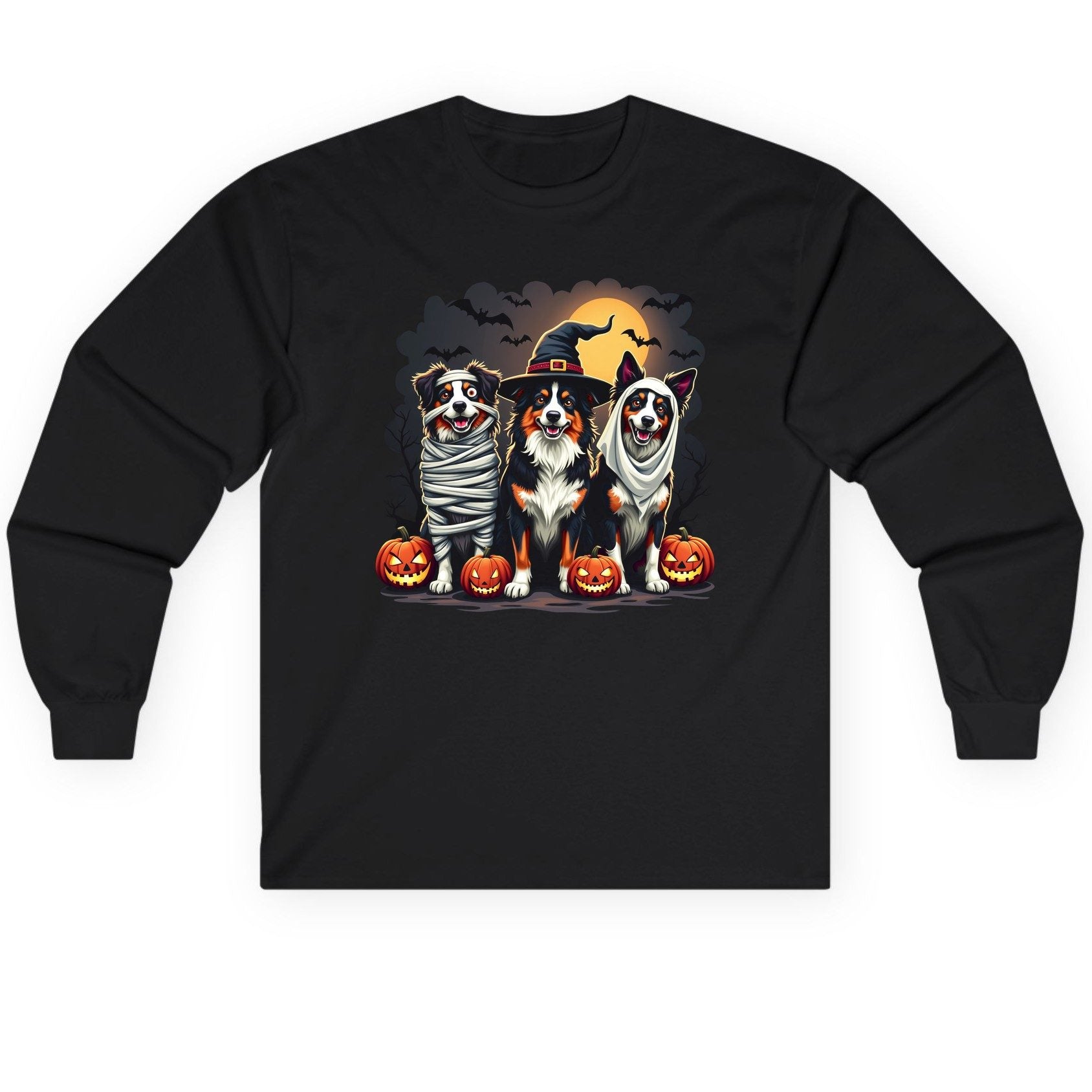 Australian Shepherd Halloween Dogs australian shepherd dogs Long Sleeve Tee Black product mockup