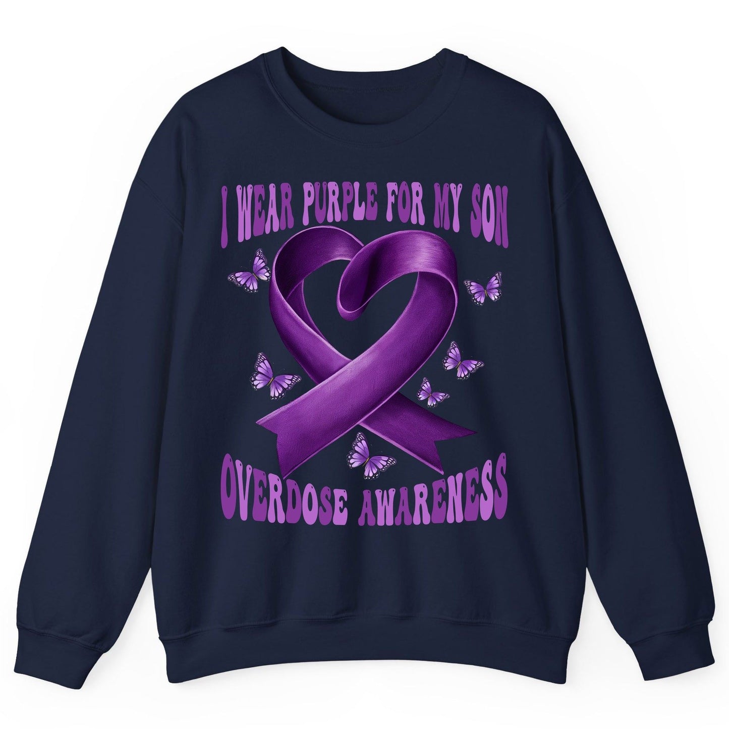 I Wear Purple for My Son Overdose Awareness overdose awareness Sweatshirt Navy product mockup