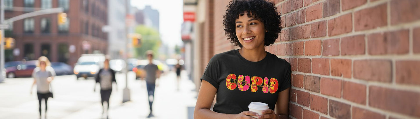 Stupid Cupid anti-Valentine's Day T-Shirt Black lifestyle mockup