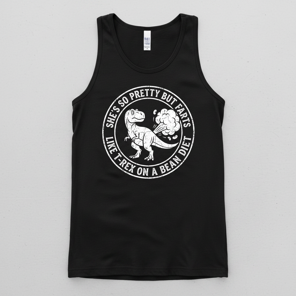 Funny Farting T-Rex On A Bean Diet Tank Top - Black