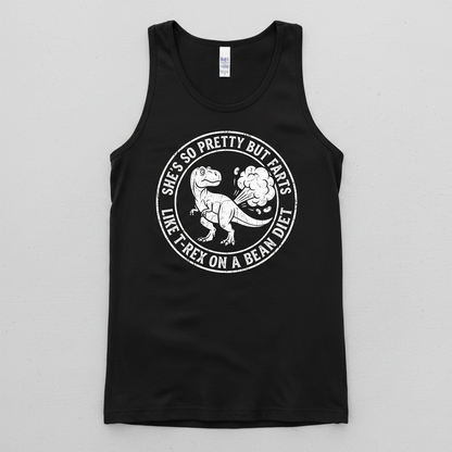 Funny Farting T-Rex On A Bean Diet Tank Top - Black