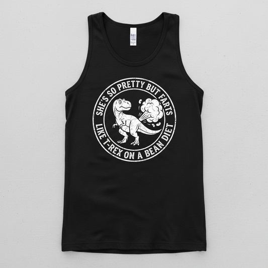 Funny Farting T-Rex On A Bean Diet Tank Top - Black